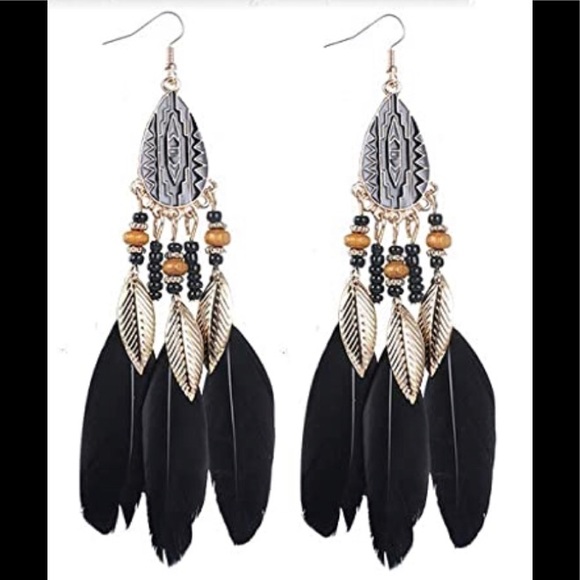🔥 Bohemian Feather Drop Earrings🔥 New - Picture 6 of 8